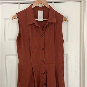 Meg Shop Sleeveless Rust Button-Up Dress